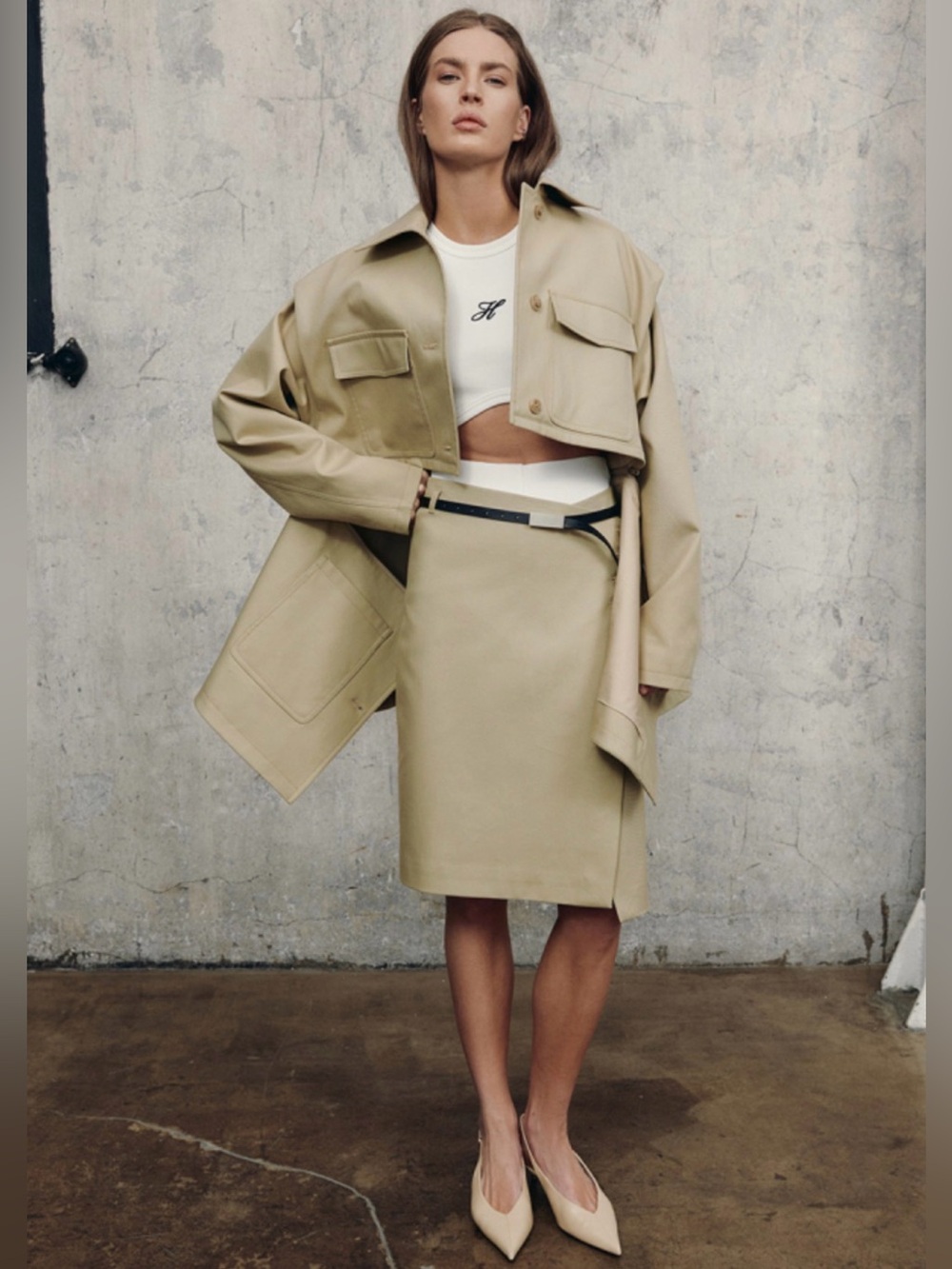 Longline cargo jacket in beige